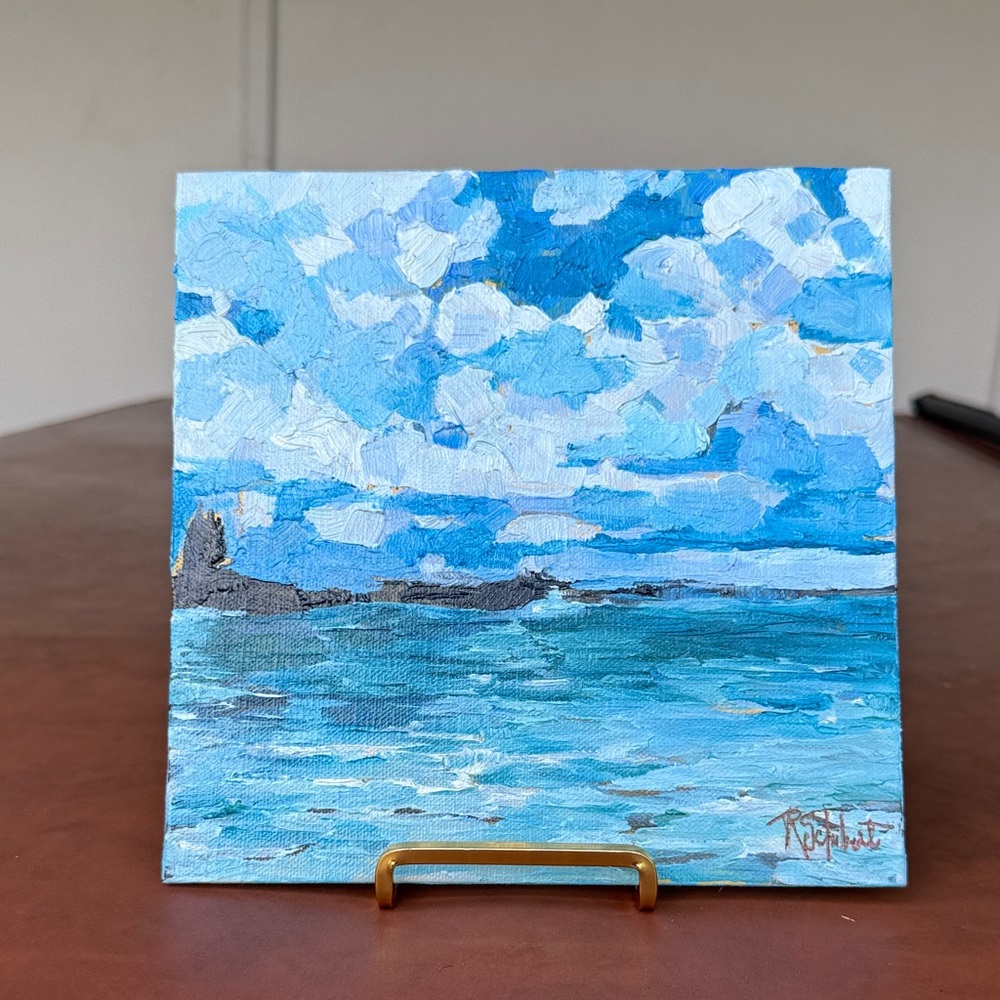 Original 8x8” Seascape Oil Painting on Canvas, Painting of Caribbean Ocean